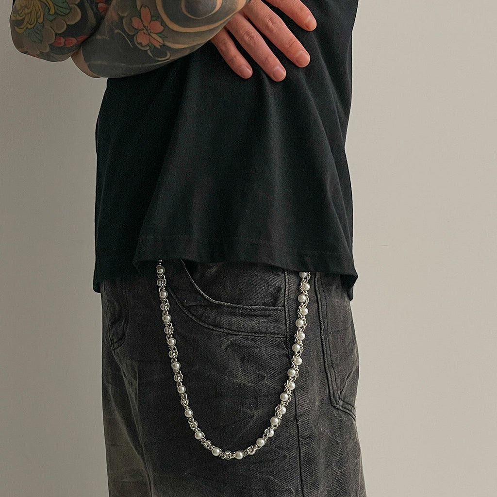 Silver Pearl Wallet Chain for Women 