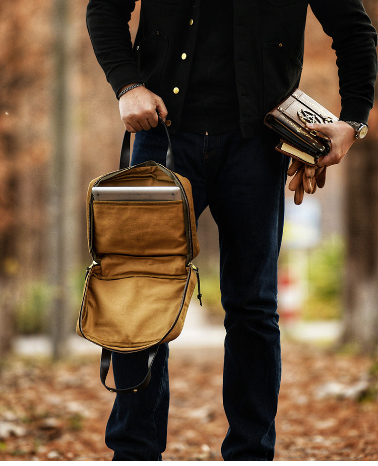 Mens Navy Canvas Small iPad Handbag Khaki Canvas Mini Briefcase