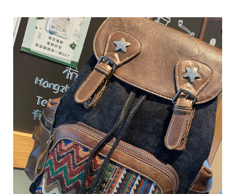 canvas leather backpack womens Black Gray Embroidery Canvas Backpack Boho Backpack Womens Vintage Boh – Feltify