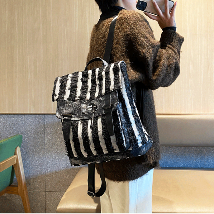 Black$White Denim Backpack Bag Womens Denim Backpack Purse - Feltify