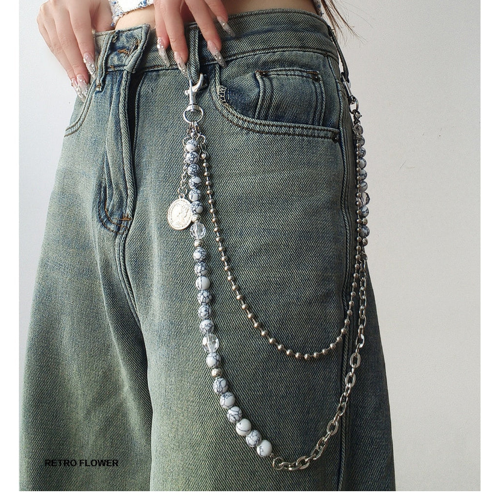 White Turquoise Stone Ball Wallet Chain Double Wallet Chain - iChainWallets