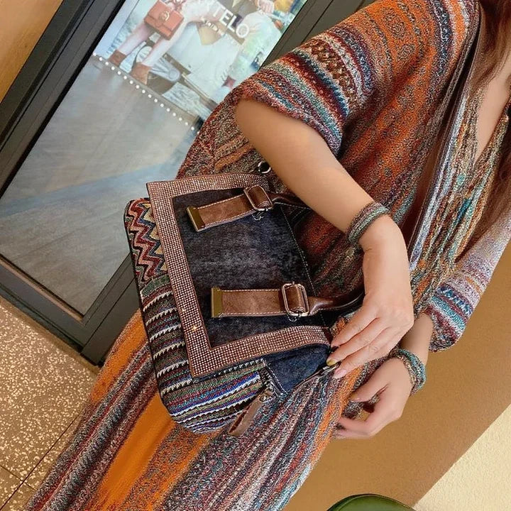 Boho Handbag Boho Crossbody Bag Black Gray Canvas Ladies Handbags Canvas Boho Shoulder Bag - Feltify
