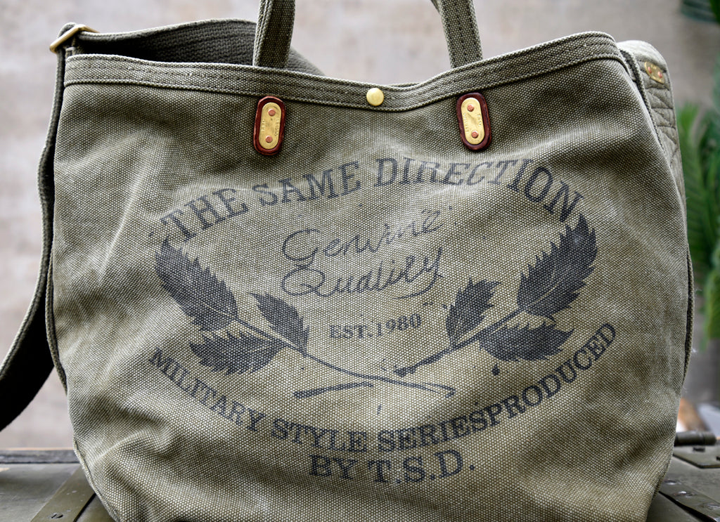 Green Distressed Canvas Tote Shoulder Bag Army Green Tote Handbag