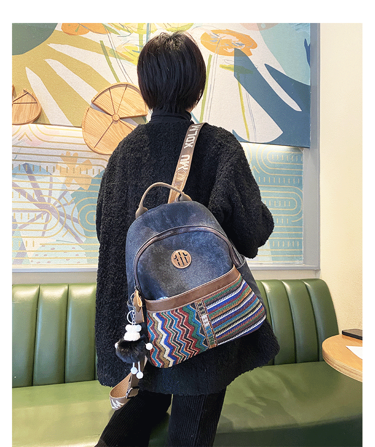 ? Yaopeing Casual Vintage Backpack Women Blue Unique Style Fashion BohoHandbag Yaopeing Women Casual Backpack Vintage Unique Style Fashion  main image 4