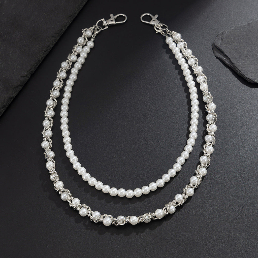 Women Double Wallet Chain Pearl Wallet Chain 