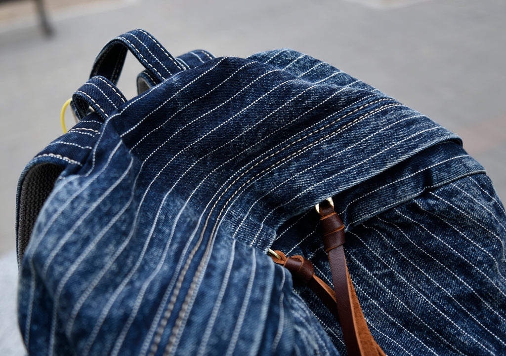 Blue Denim Backpack for Women Striped Jean Backpack Mens  display picture 1