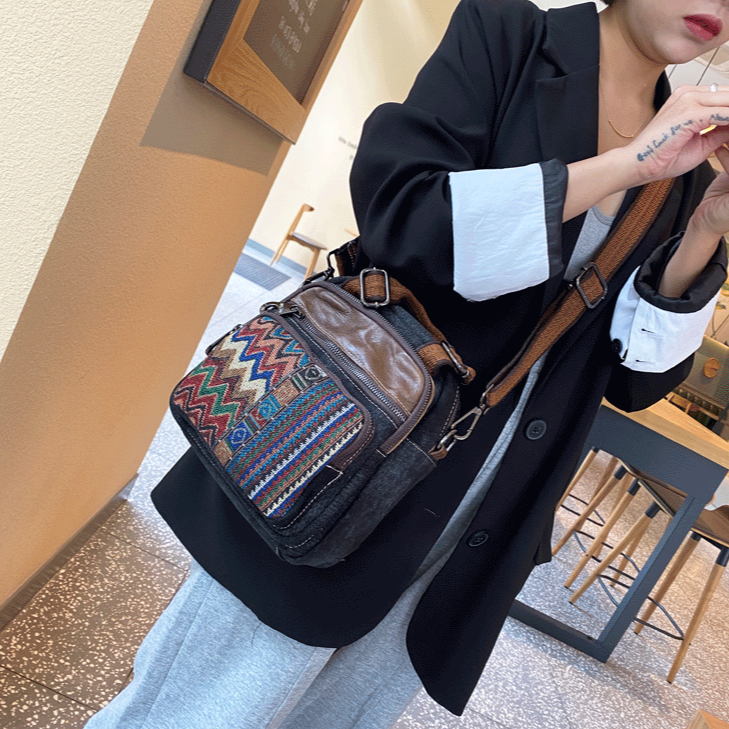 Black Gray Canvas Convertible Crossbody Bags Canvas HandBag