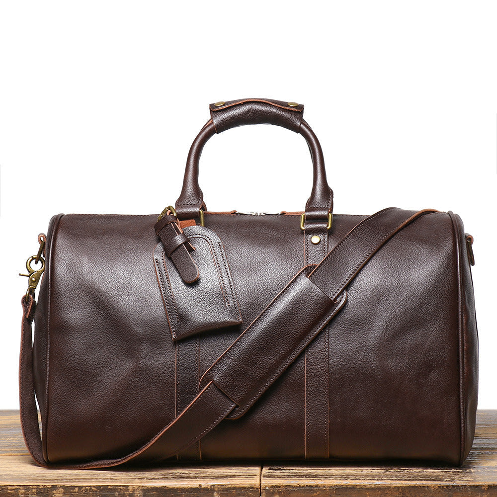 Dark Brown Weekend Bag Large Leather Weekender Bag for Men Long Weekend Shoulder Bag - iwalletsmen