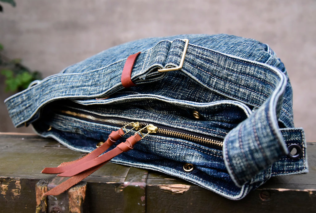 Blue Denim Messnger Bag Large Denim Crossbody Bag for Men Washed