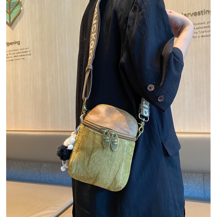 Green Canvas Vertical Shoulder Bag Canvas Crossbody Bag Phone Bag for Women - Feltify
