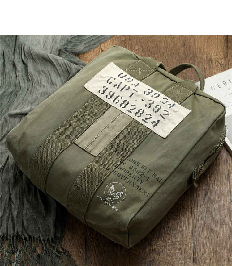 Army Green Canvas Mens Pilot Handbag Canvas WWII Bag Canvas Army