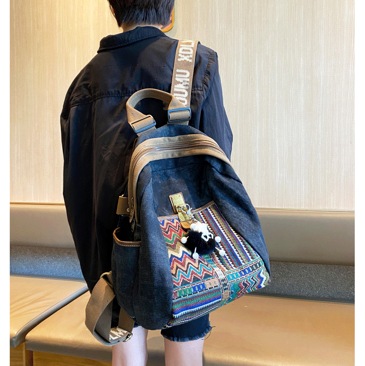 Boho Embroidery Large Canvas Backpack Bohemian Embroidery Canvas Backpack - Feltify