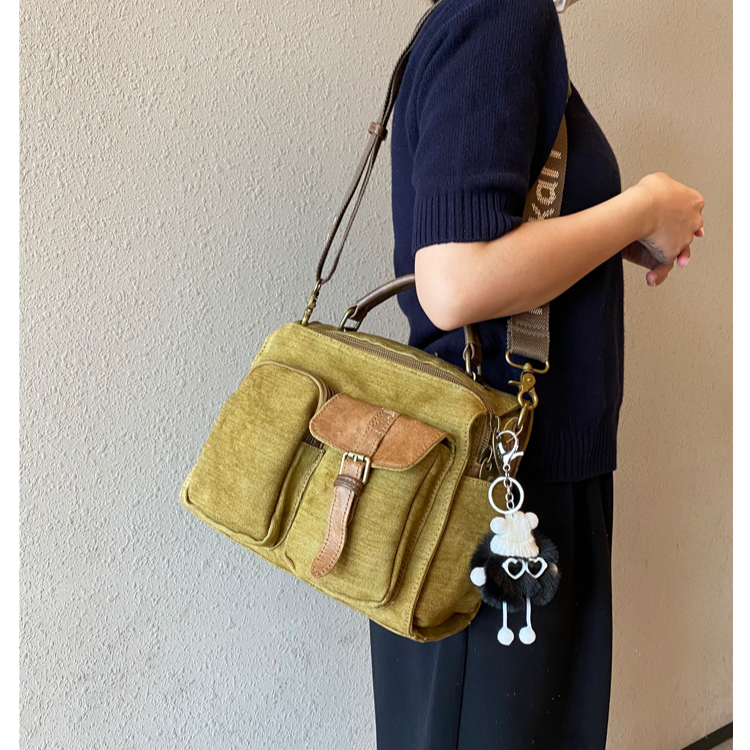 Green Canvas Convertible Messenger Bag Backpack 