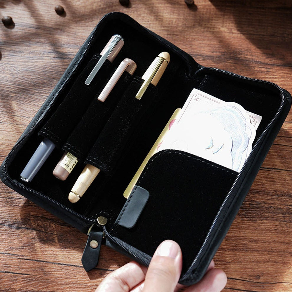 Black Leather Fountain Pen Case Black Luxury Leather Pen Case