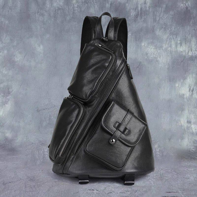 Leather Large Sling Bag for Big - Black
