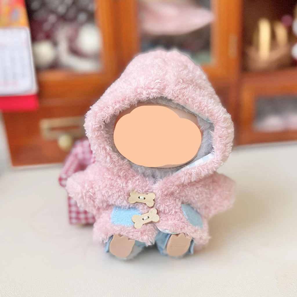 Winter Labubo Clothes Pink Plush Coat With Hood Girl Labubo Outfits Keychain Labubo Clothing