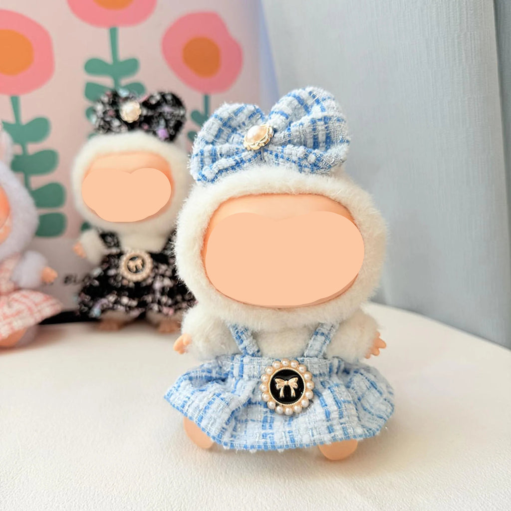 Summer Labubo Clothes Blue Tweed Dress Girl Labubo Outfits Keychain Labubo Clothing