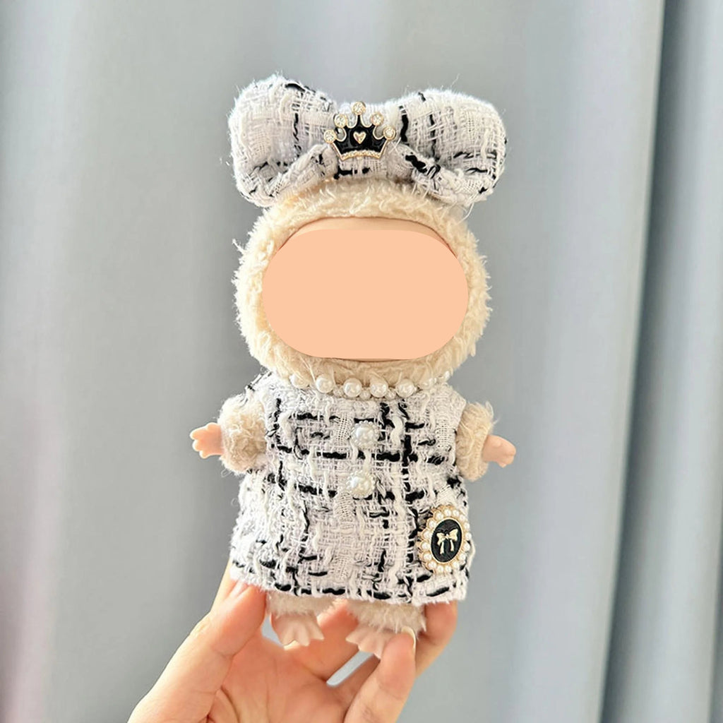 Summer Labubu Clothes Tweed Sleeveless Dress Labubu Outfits Girl Keychain Labubu Clothin