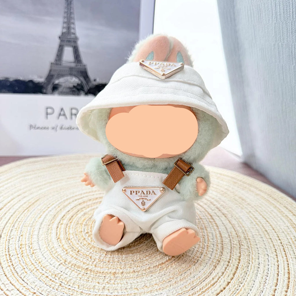 Fall Labubo Clothes White Denim Overalls With Hat Girl Labubo Outfits Keychain Labubo Clothing