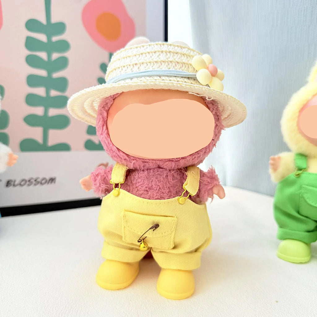 Summer Labubo Clothes Yellow Denim Overalls Girl Labubo Outfits Keychain Labubo Clothing