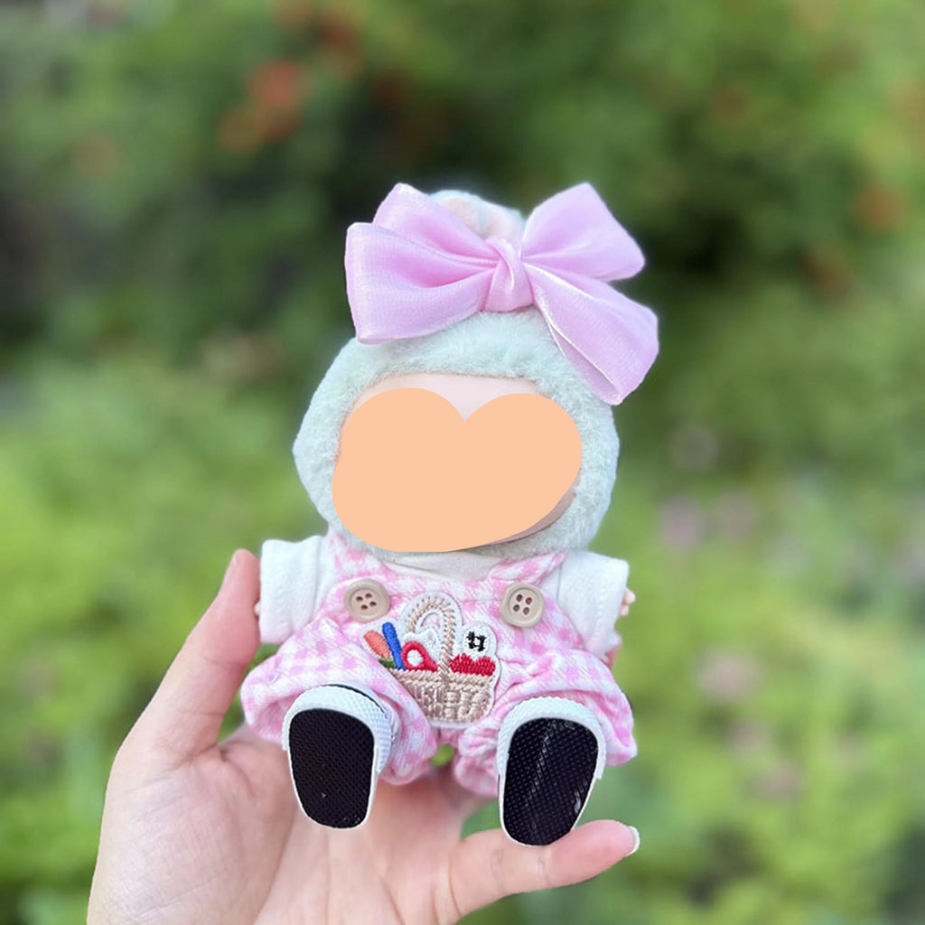 Fall Labubo Clothes Pink Plaid Overalls Girl Labubo Outfits Keychain Labubo Clothing
