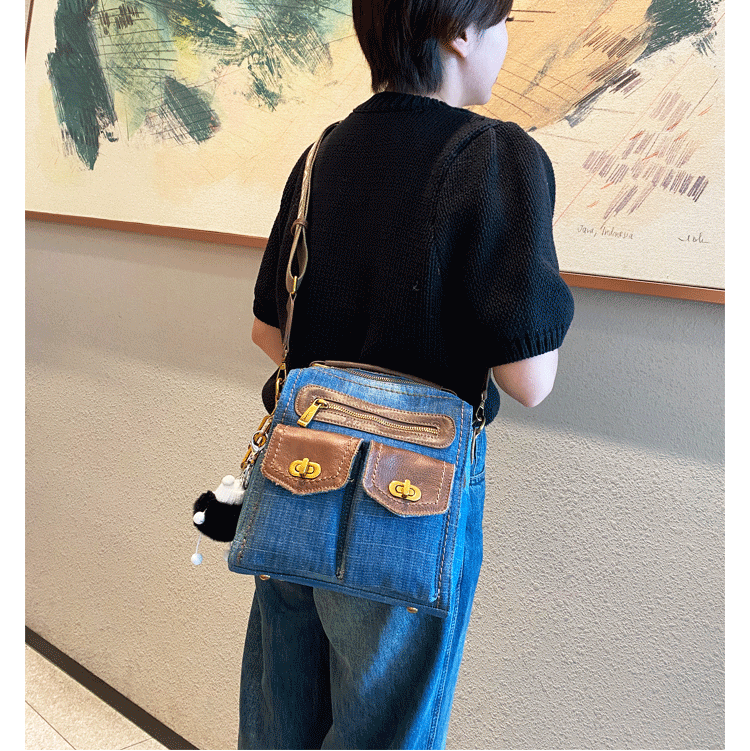 Denim Crossbody Bag Convertible Denim Mini Backpack Bag Blue Convertible Denim Handbag Shoulder Bag