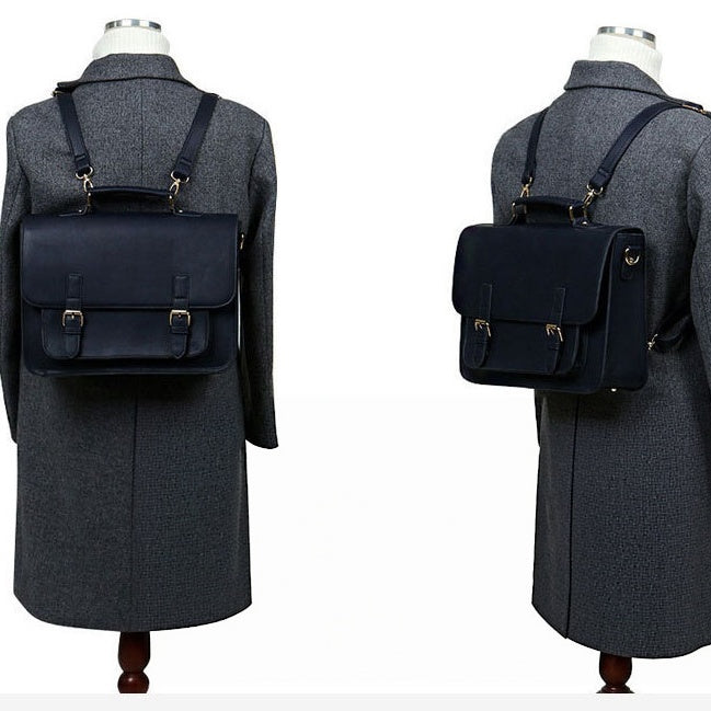 Navy Vintage Cambridge Satchel Messenger Bag Worn as Backpack - Feltify