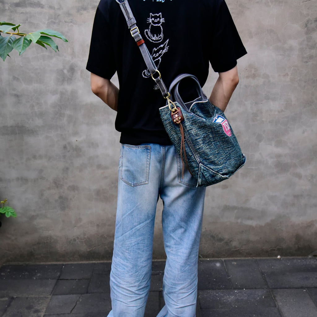 Blue Jean Vertical Tote Bag Denim Tote Handbag Denim Tote Bag Blue Denim Tote Shoulder Bag - Feltify