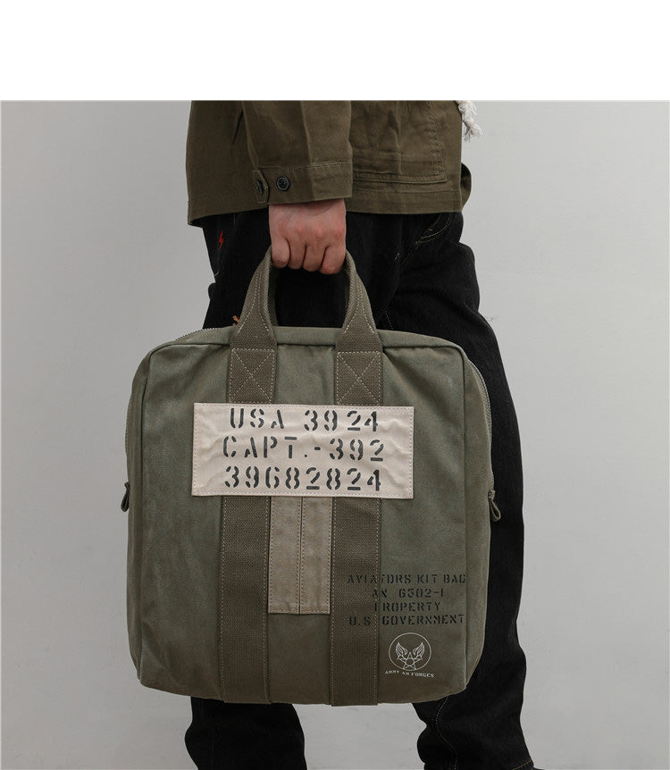 Army Green Canvas Mens Pilot Handbag Canvas WWII Bag Canvas Army