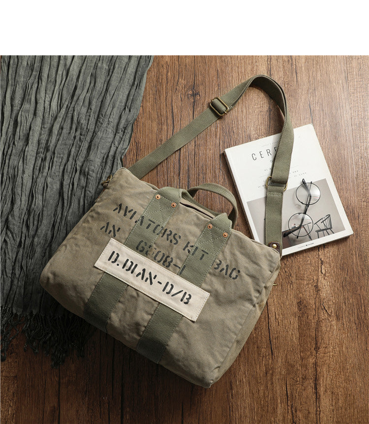 Green Canvas Military Duffle Bag Pilot Bag Canvas Military Bag Army Style Carrier Bag for Men