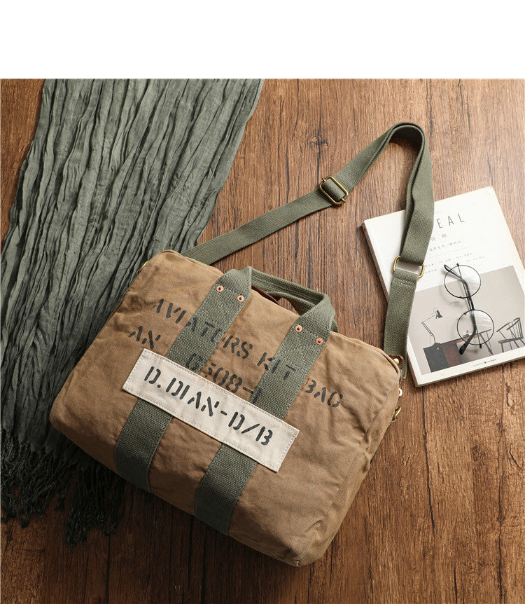 Khaki Canvas Army Style Carrier Bag for Men Military Duffle Bag