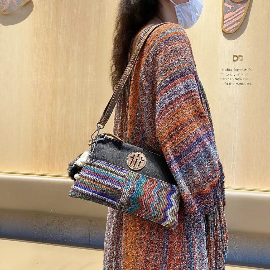 Boho Clutch Bag Canvas Small Shoulder Bag Clutch Embroidery Canvas Small Boho Crossbody Bag - Feltify