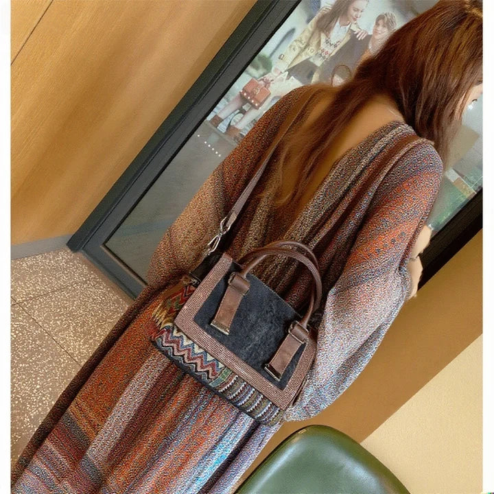 Boho Handbag Boho Crossbody Bag Black Gray Canvas Ladies Handbags Canvas Boho Shoulder Bag - Feltify