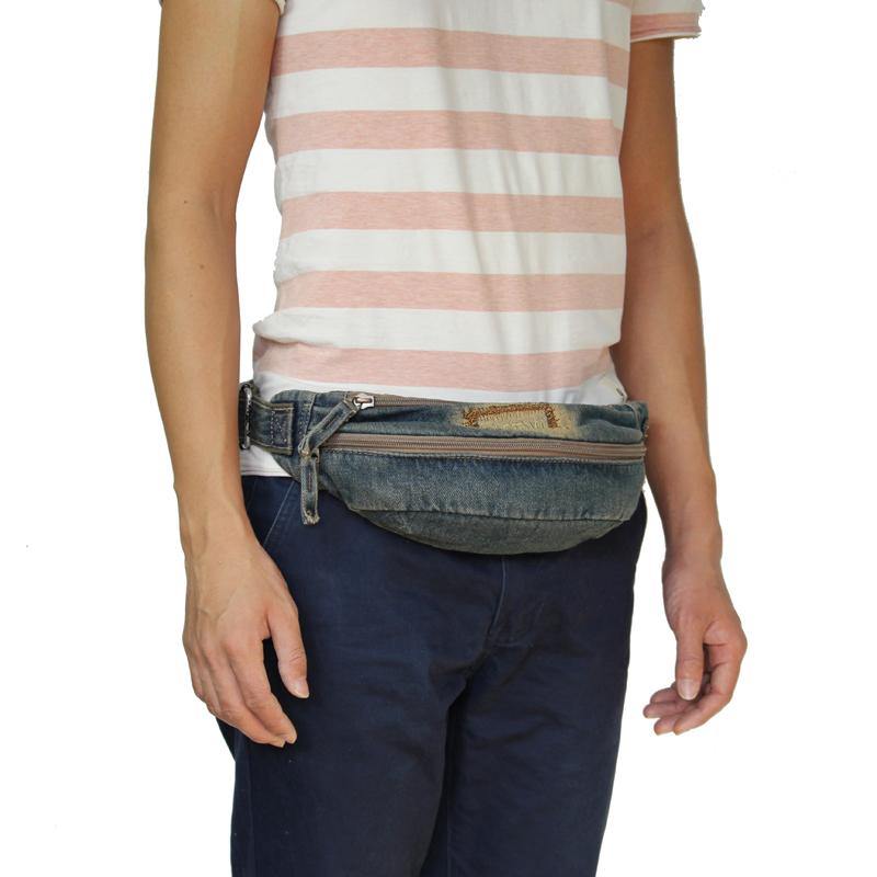 Blue Denim Mens Casual Waist Bag Fanny Pack Blue Jean Hip Bag Bum Bag For Men - iwalletsmen