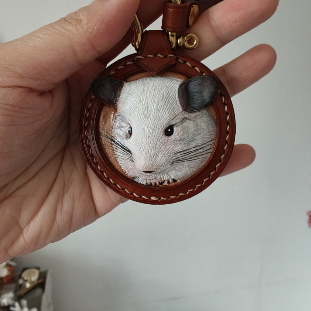 Tooled Leather Pet Memorial Jewelry Personalized Hamster Remembrance Hamster Memorial Keychain