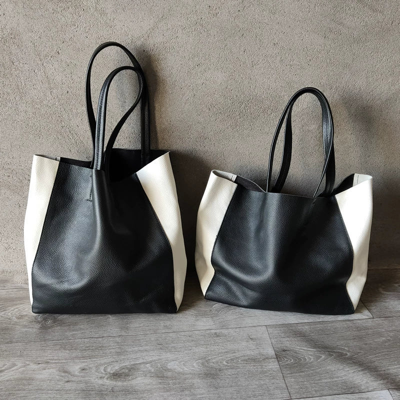 shoulder bag black and white Two Tone Tote Leather Black and White Tote Black White Tote Black and White Leather Purse