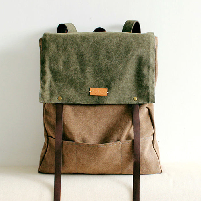 Womens Army Green Canvas Backpack 