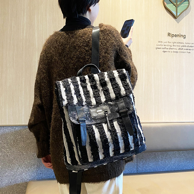 Black$White Denim Backpack Bag Womens Denim Backpack Purse - Feltify