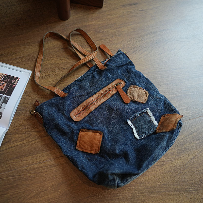 Denim Shoulder Bags Blue Jean Bag Large Denim Tote Crossbody Bag