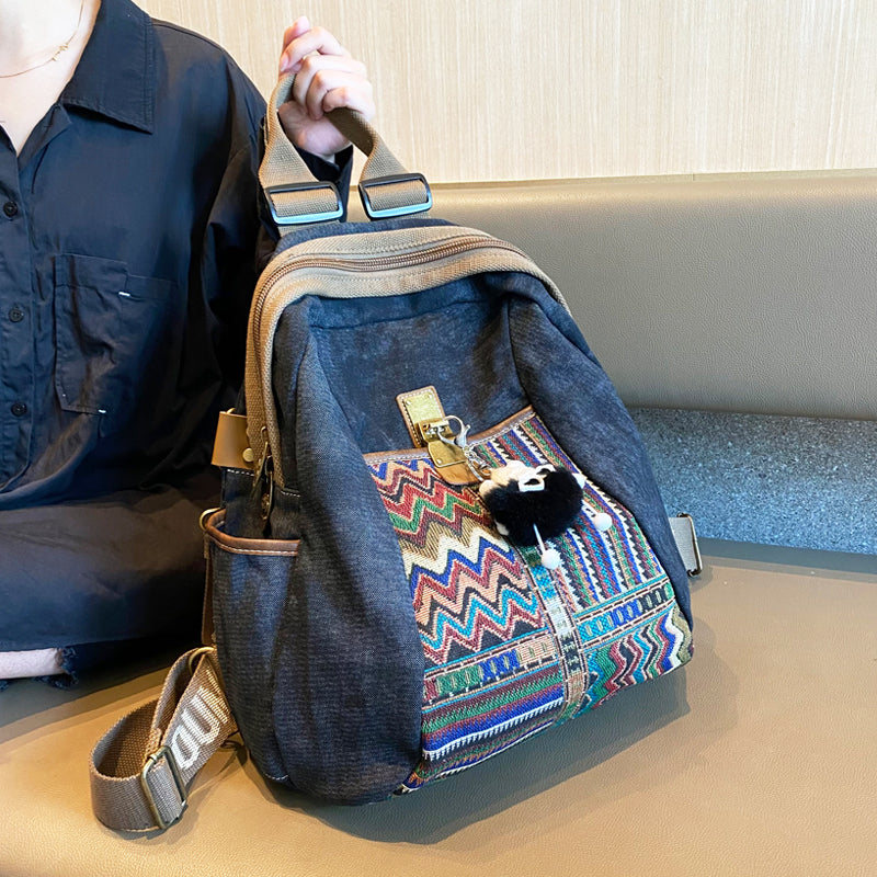 Boho Embroidery Large Canvas Backpack Bohemian Embroidery Canvas Backpack - Feltify
