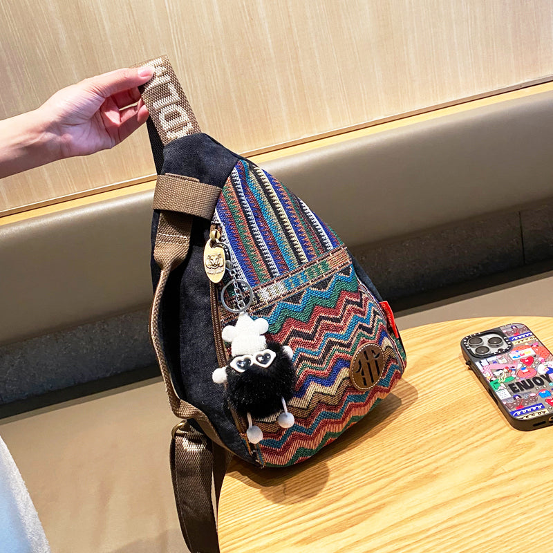 Womens Boho Sling Bag Canvas Embroidery Sling Backpack Canvas Crossbody Backpack - Feltify