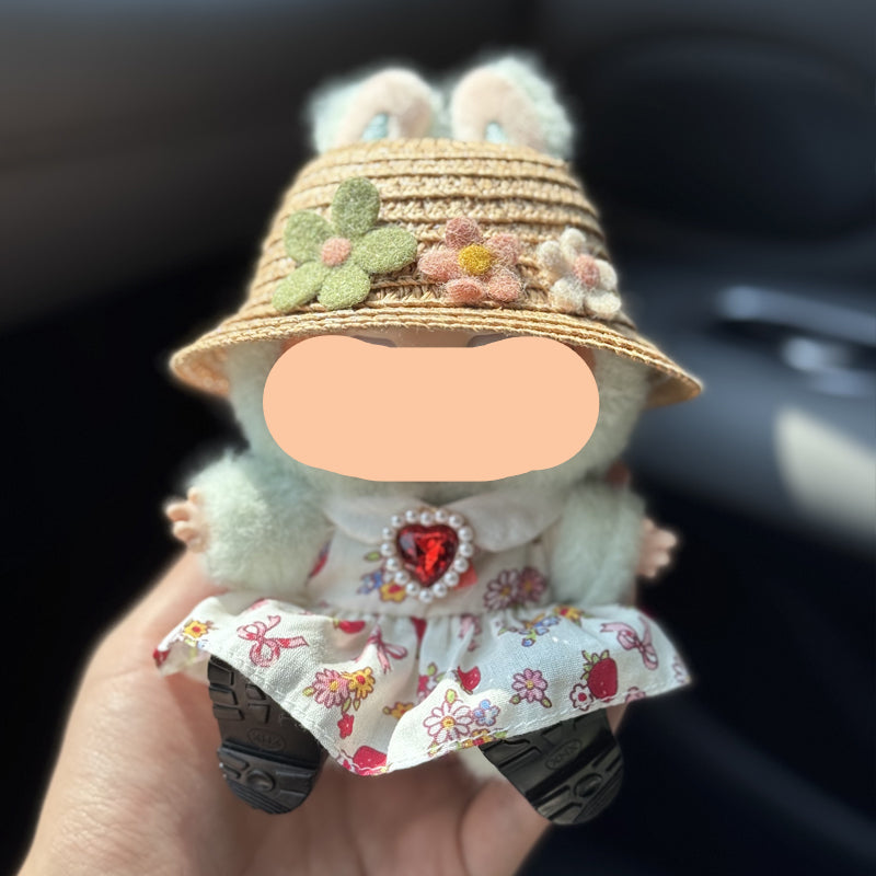 Flower Dress + Hairbow Labubo Clothes Keychain Labubo Clothing Labubo Keychain Labubo Clothing Flower Dress + Flower Straw Hat