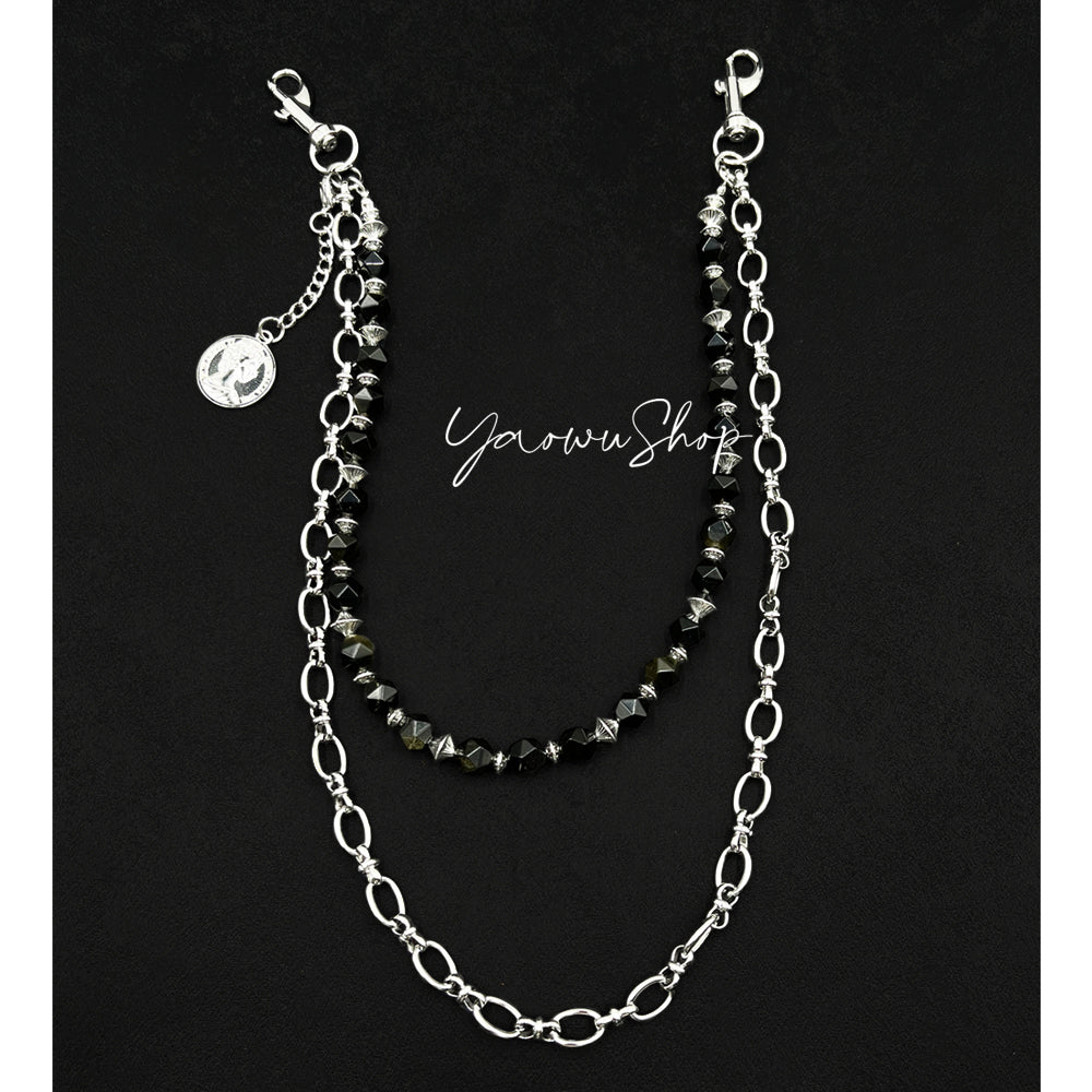 Beaded Wallet Chain Black Turquoise Stone Wallet Chain Double Wallet Chain - iChainWallets