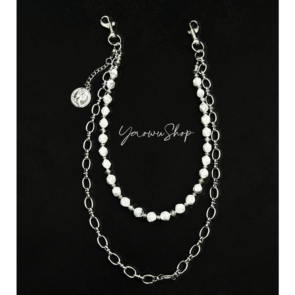 Beaded Wallet Chain Womens White Stone Wallet Chain Double Wallet Chain - iChainWallets