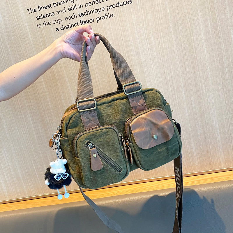 Green Canvas Women's Handbags Canvas Leather Handbags Shoulder Bag Crossbody Bag - Feltify