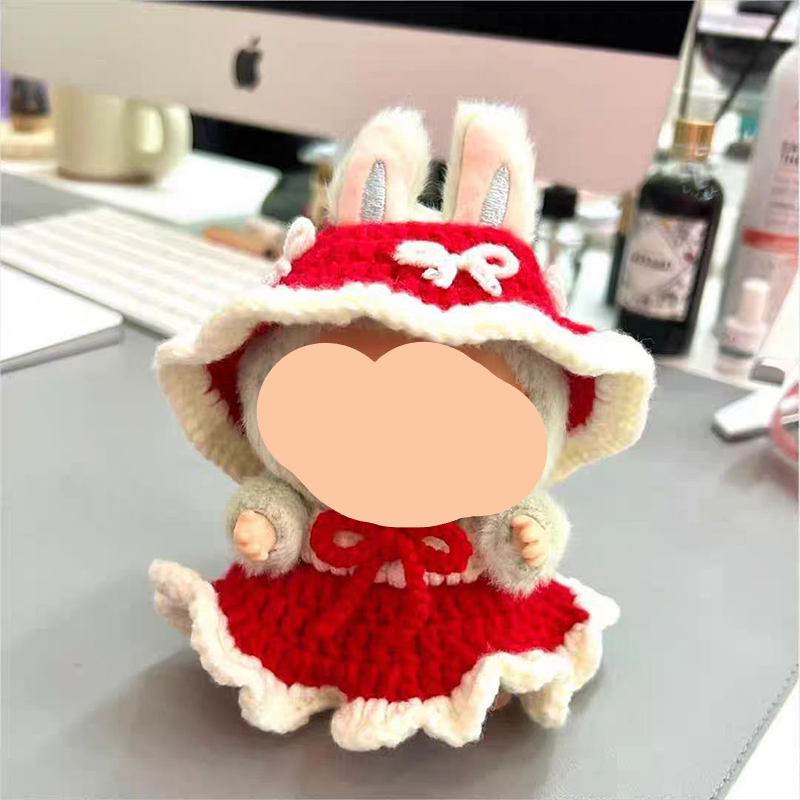 Summer Crochet Labubo Outfits Red Dress Accessories Fashion Labubo Out –  Feltify