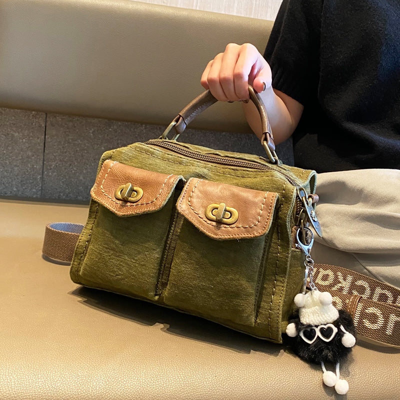 Green Canvas Convertible Backpack Shoulder Bag Canvas Convertible Handbag Crossbody Bag With outside Pockets - Feltify