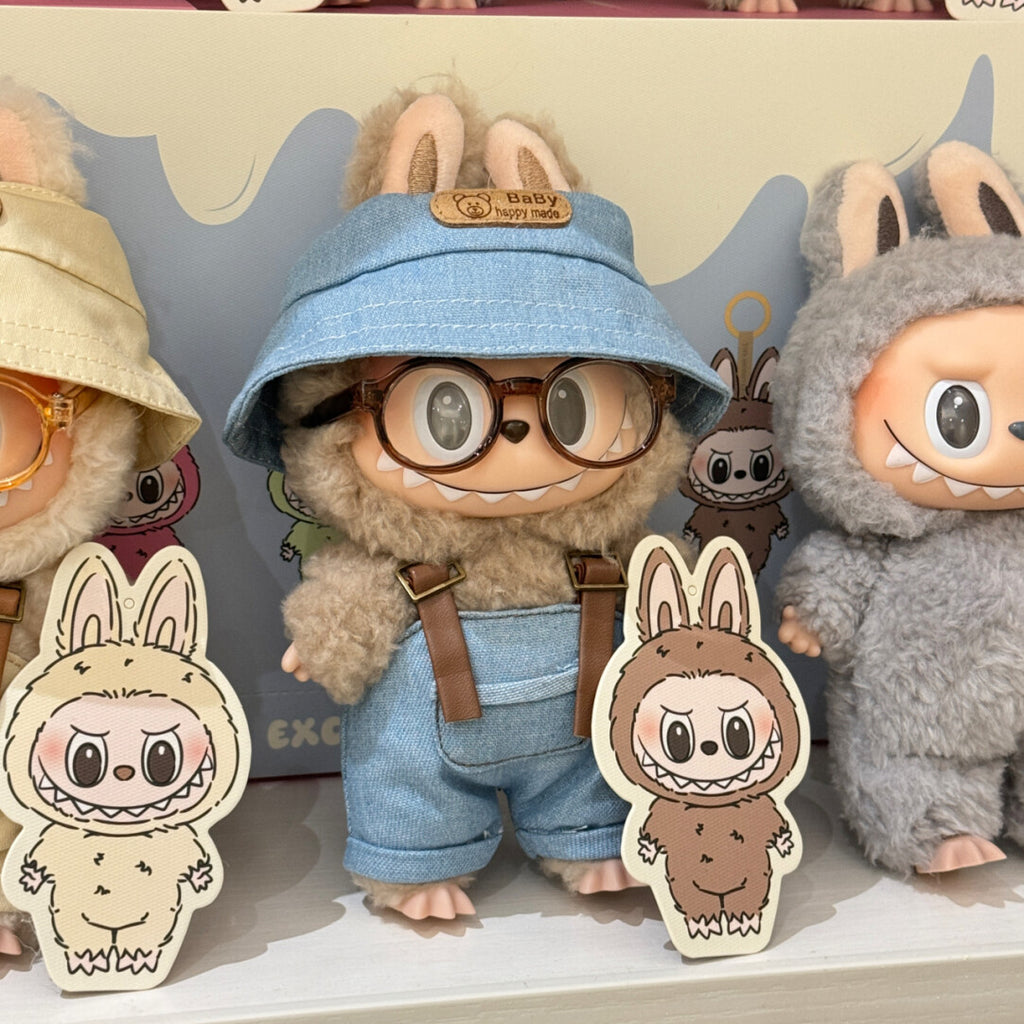 17cm Labubu Clothing Blue Overalls Keychain Labubu Clothes Overalls Have a Seat Labubu Doll Clothes Macaron Clothes for Labubu