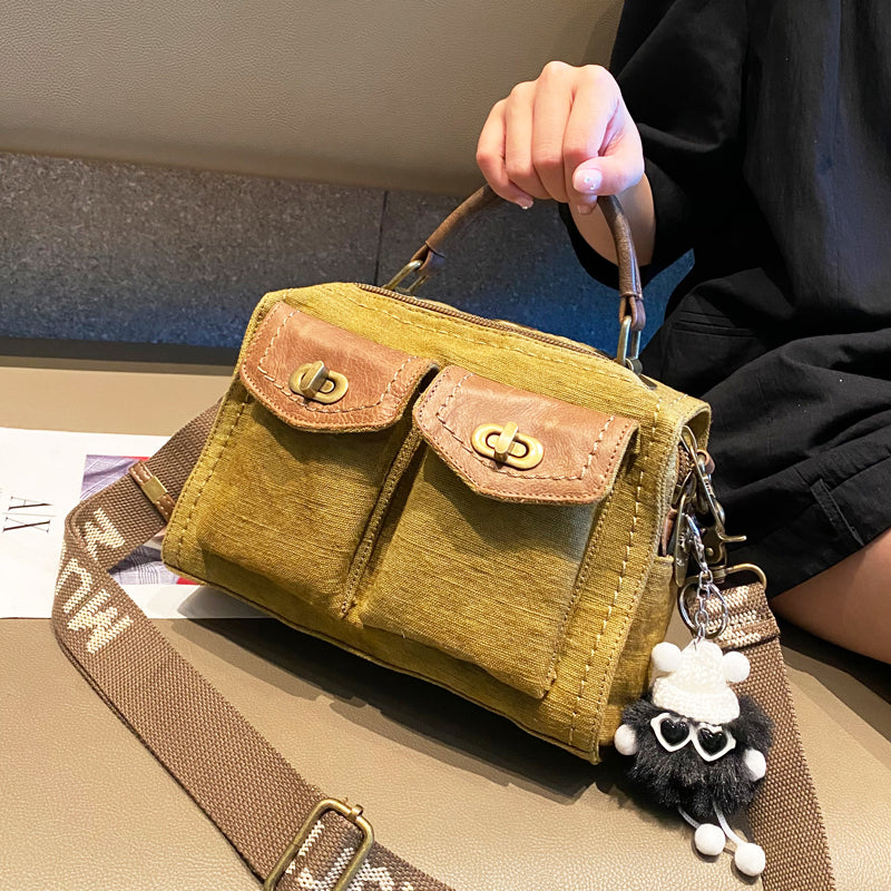Lighter Green Canvas Convertible Backpack Shoulder Bag Canvas Convertible Handbag Crossbody Bag With outside Pockets - Feltify