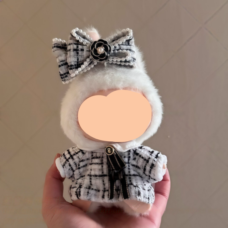 Summer Labubu Outfits Plaided Tweed Dress + Hairbow Accessories Fashion Labubu Outfit Keychain Labubu Clothing - Feltify